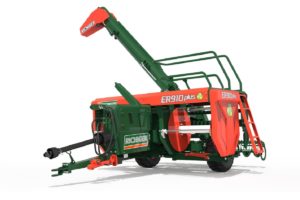 Extractora de granos secos Richiger ER910, apta para bolsas de 9 y 10 pies (hasta 150 metros), con sistema bobinador y eyector automático de bolsa.