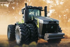 Es el modelo DX7004, exhibido en Agritechnica 2025. Opera con un motor convencional de 700 HP, complementado con dos motores eléctricos que suman 500 HP adicionales.